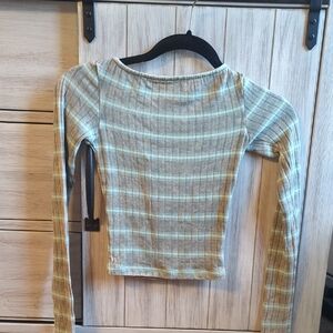 Full Tilt Green and Cream Striped Long Sleeve Tee